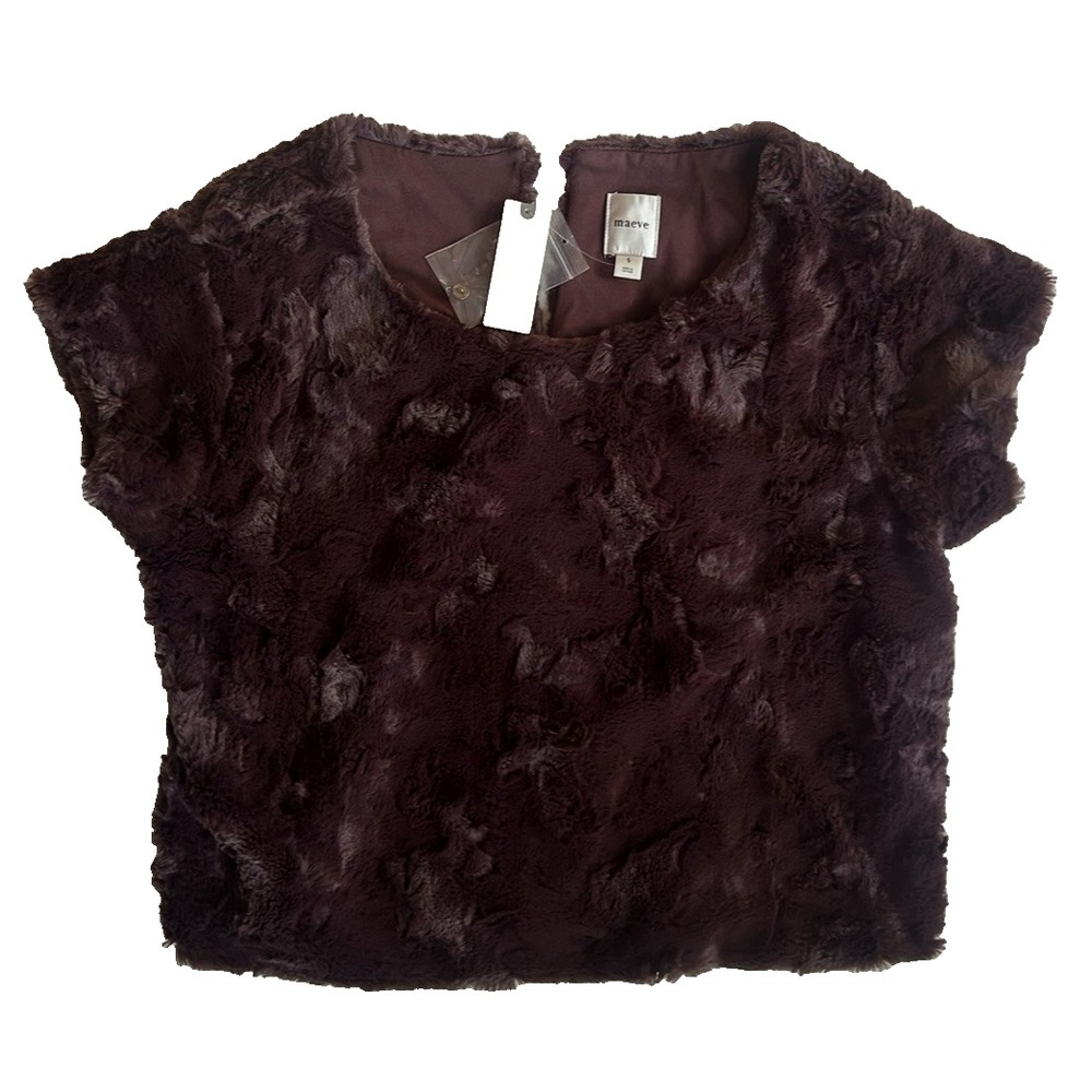 NWT Maeve by Anthropology Faux Fur Semi-Crop Chocalate Brown Size S